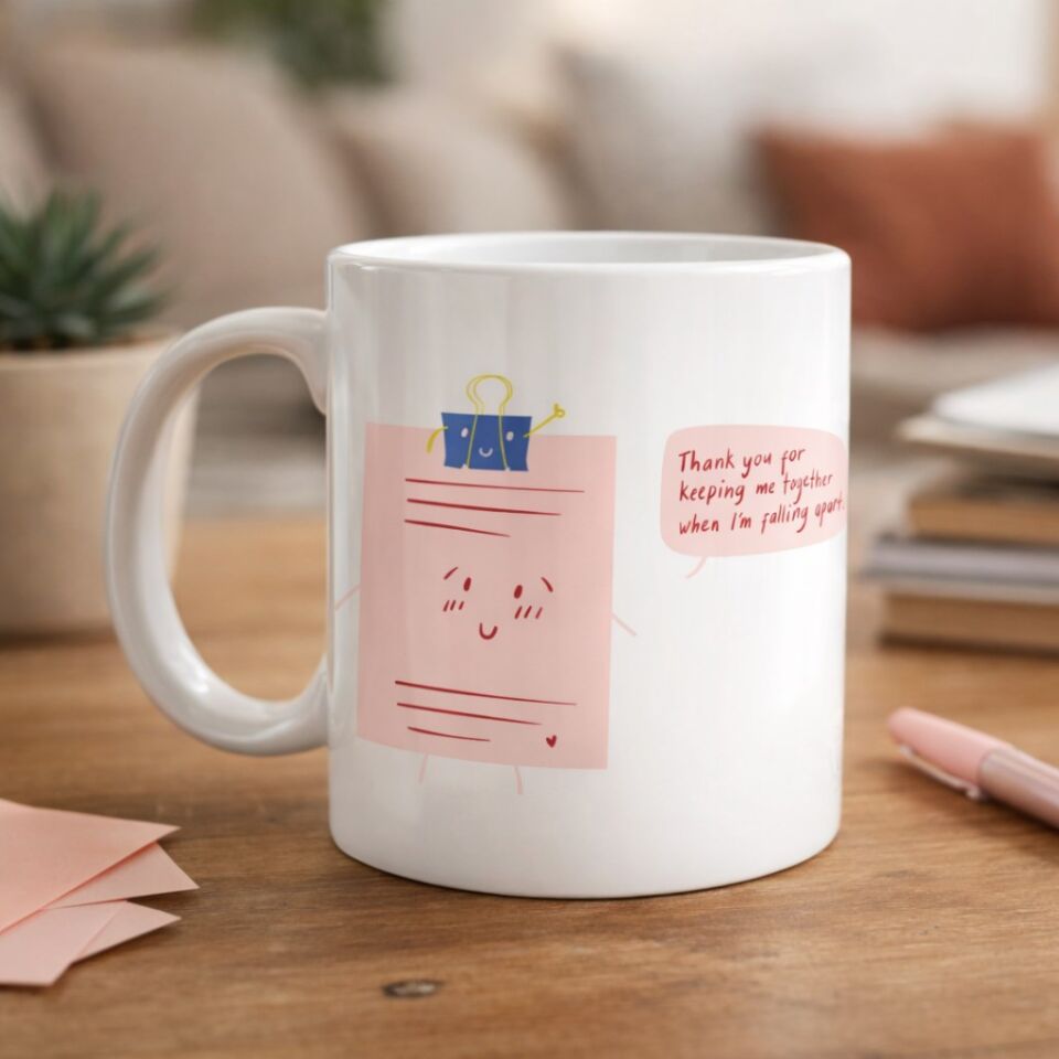 Thank You For Keeping Me Together Yazılı Porselen Kupa Model 28 Anlamlı, Sevimli Tasarım Hediye Kupası