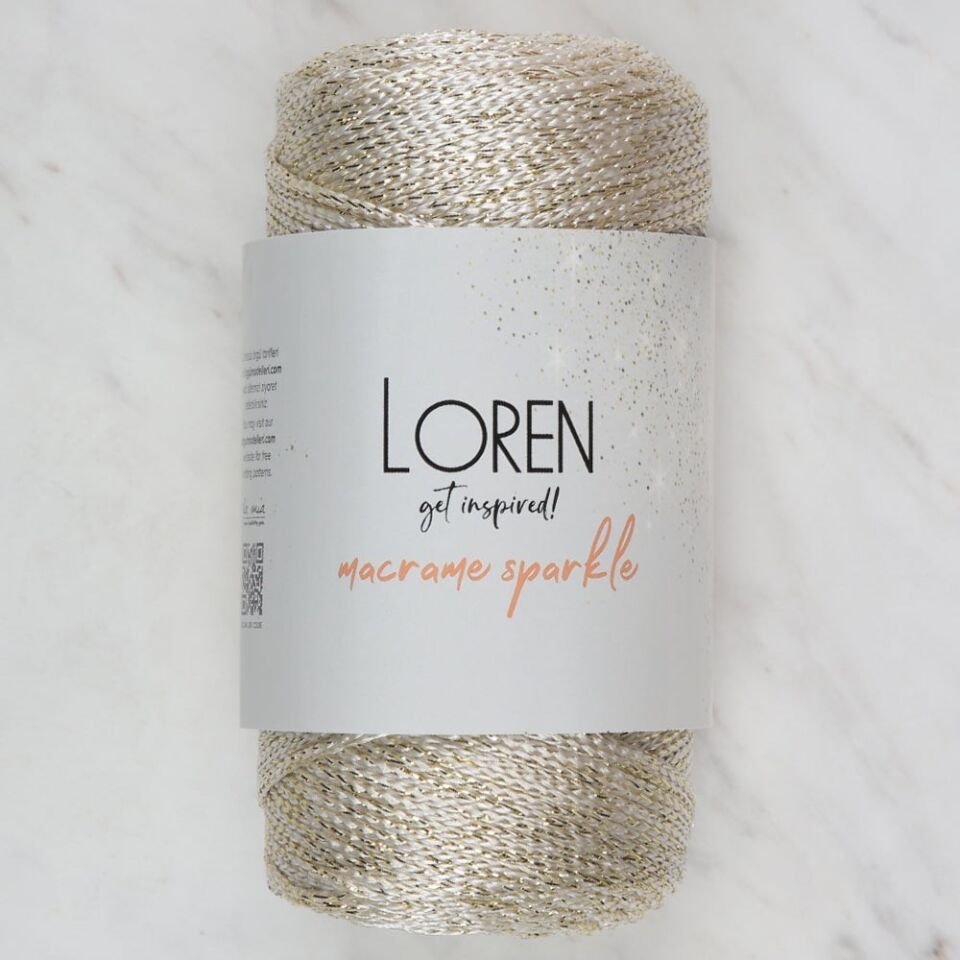 Loren Macrame Sparkle Simli Krem El Örgü İpi - RM
