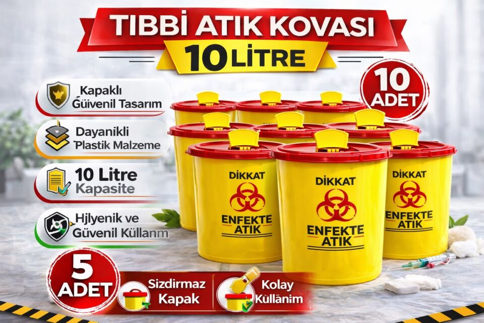 Tıbbi Atık Kovası 10 Litre 10 Adet Kapaklı Tıbbi Atık Kutusu Enfekte Atık Kovası Seti