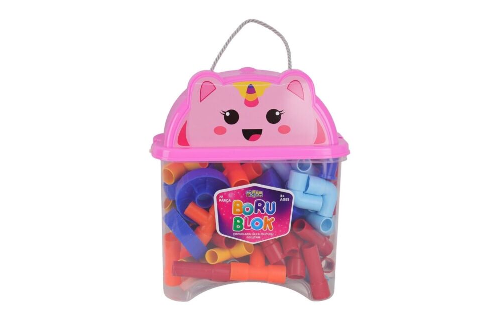 HC1044 HAYVAN FİGÜRÜ KAPAKLI KAPTA 72 PARÇA BORU BLOK