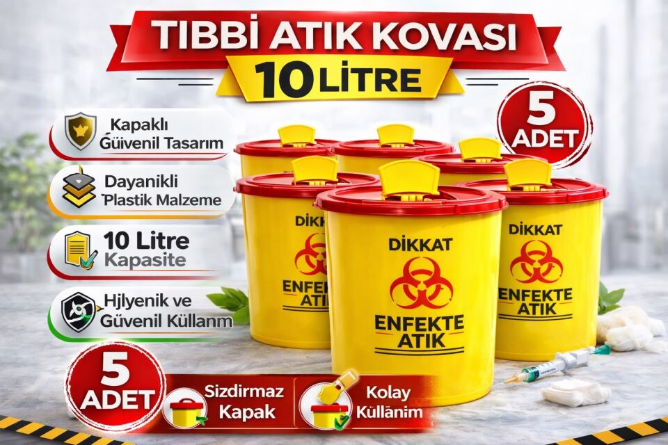 Tıbbi Atık Kovası 10 Litre 5 Adet Kapaklı Tıbbi Atık Kutusu Enfekte Atık Kovası Seti