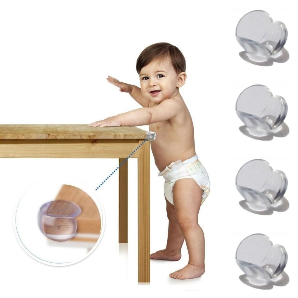 AD Bebek Çocuk Yumuşak ve Esnek Dairesel Şeffaf Yapışkanlı Güvenlik Köşe Koruyucu (4 Adet)