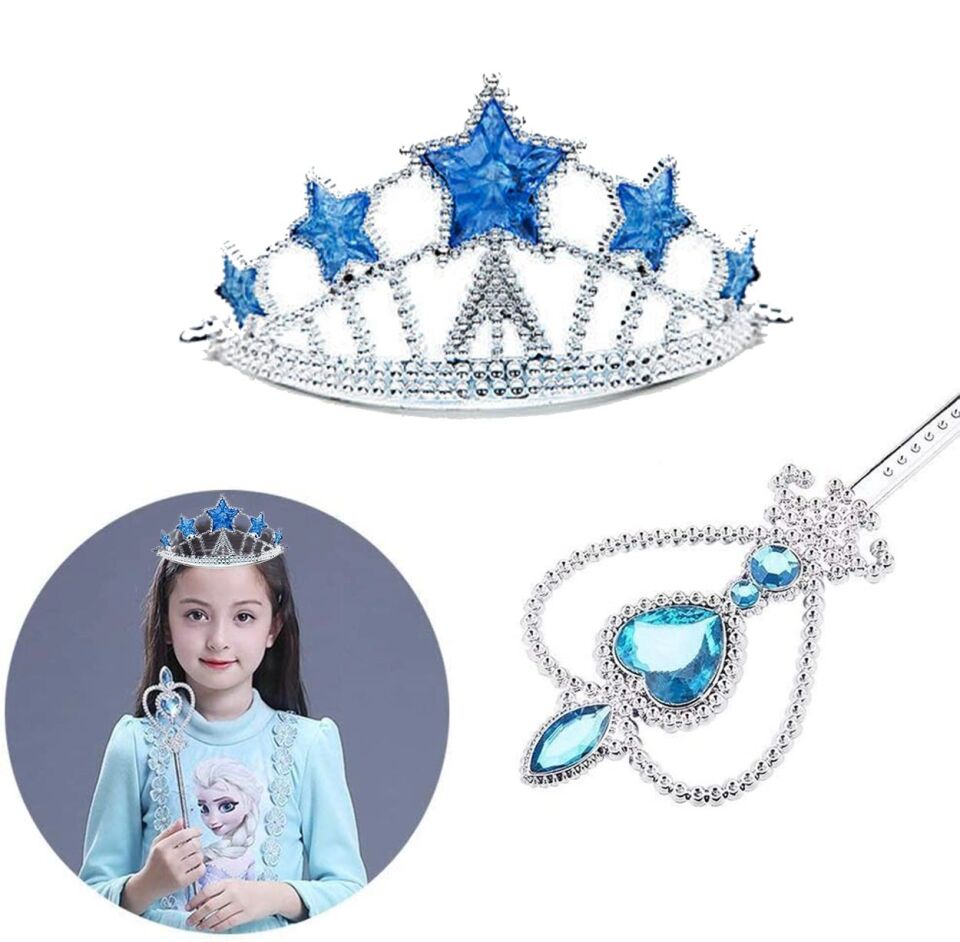 Mey İthalat® Karlar Ülkesi Elsa Yıldız Mavi Taç ve Elsa Asa Seti 2 Parça