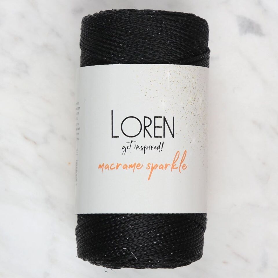Loren Macrame Sparkle Simli Siyah El Örgü İpi - RM