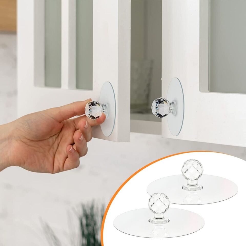 AD 2 Adet Kristal Kendiliğinden Güçlü Yapışkanlı Kulp Askısı Tutma Kolu