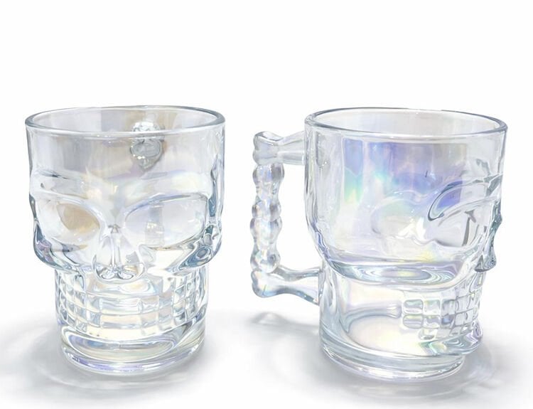 2'li Şeffaf Cam Kurukafa Kupa Bardak Seti