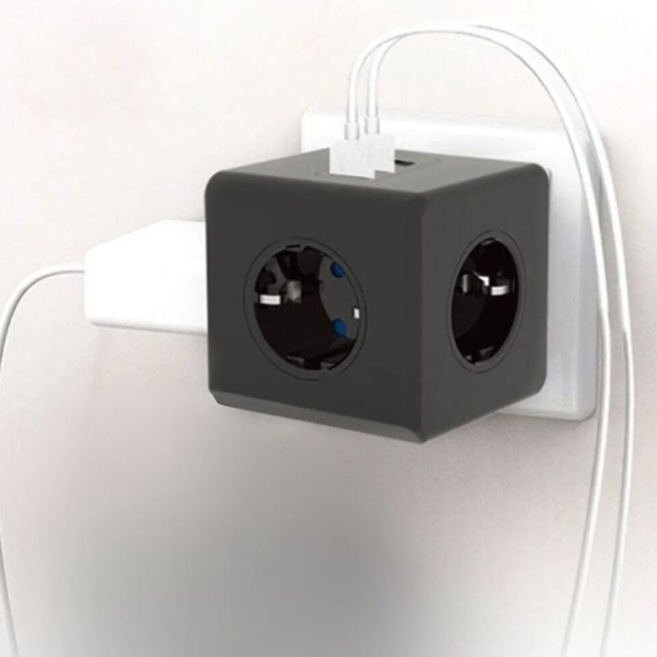 AD Isıya Dayanıklı Termal Akım Korumalı ve Çocuk Korumalı 3 Priz Girişli 3 USB Girişli Küp Priz