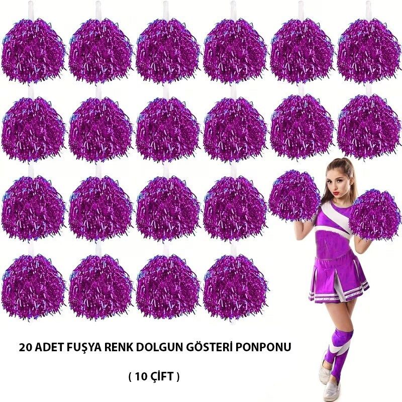 Mey İthalat® 10 Çift ( 20 Adet ) Mor Renk 23 Nisan 19 Mayıs 29 Ekim Okul Gösteri Ponponları