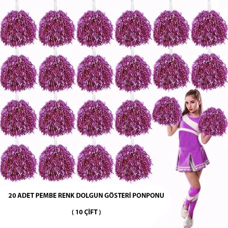 Mey İthalat® 10 Çift ( 20 Adet ) Pembe Renk 23 Nisan 19 Mayıs 29 Ekim Okul Gösteri Ponponları