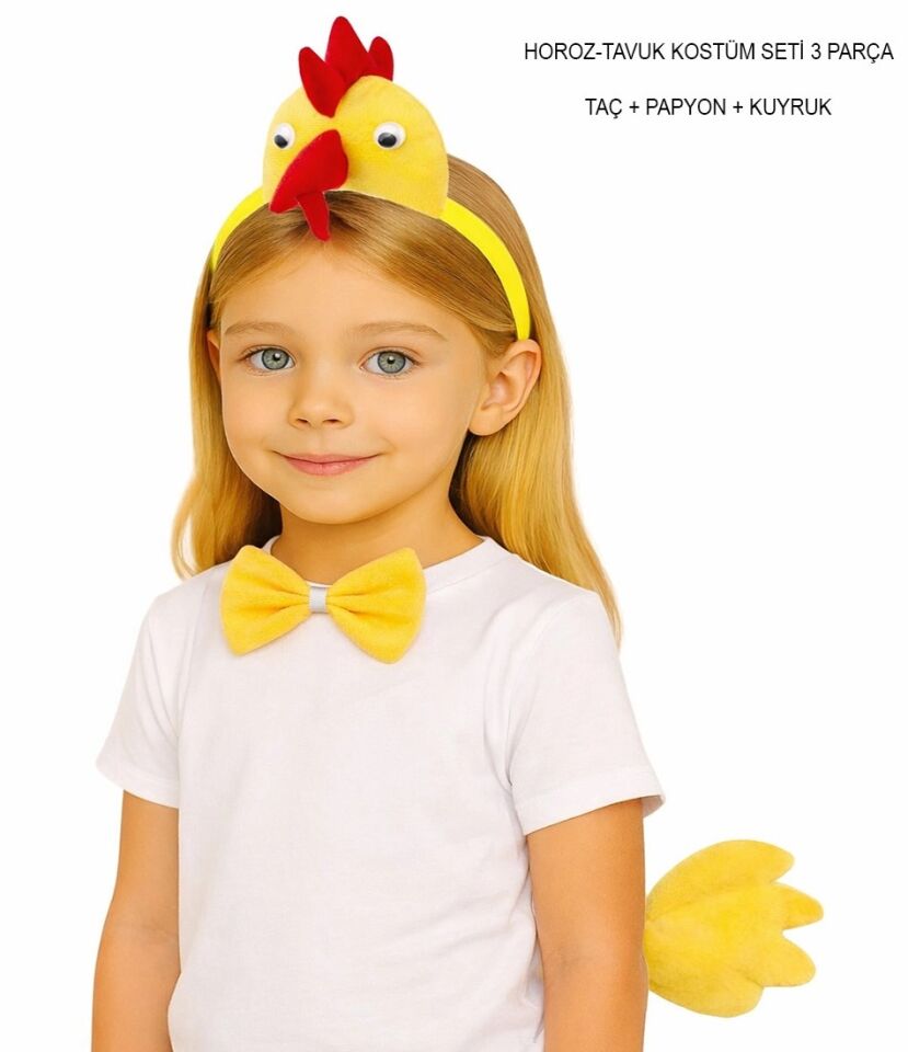 Mey İthalat® Horoz – Tavuk Kostüm Aksesuar Seti - Taç Papyon Kuyruk
