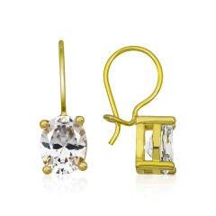 ​925 Ayar Gümüş Gold Sallantılı Oval Damla Küpe T5694 (491491)