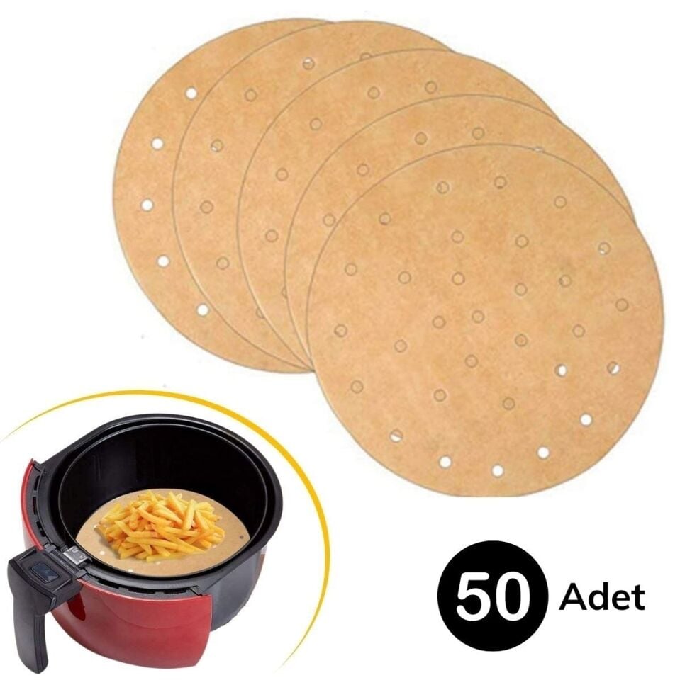 AD 50 Adet Air Fryer Pişirme Kağıdı Tek Kullanımlık Gıda Pişirme Kağıdı Delikli Yuvarlak Model