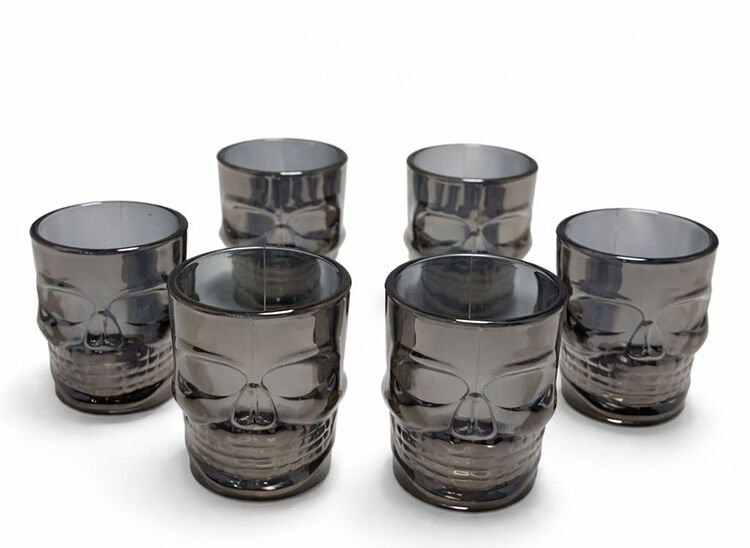 6'lı Kurukafa Siyah Cam Shot Bardağı Seti
