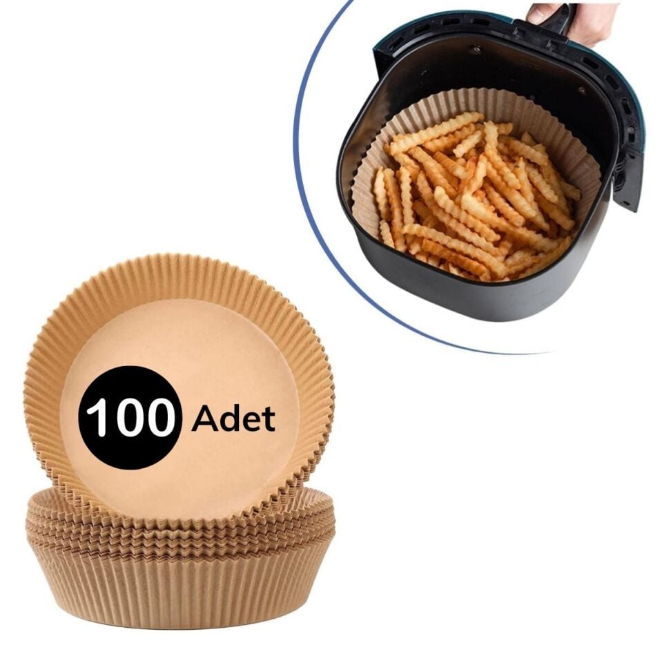 AD100 Adet  Air Fryer Pişirme Kağıdı Tek Kullanımlık  Yağlı Kağıdı Yuvarlak Tabak Model