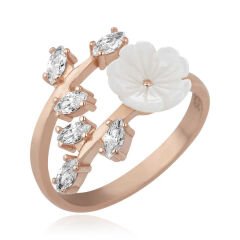 ​925 Ayar Gümüş Rose Beyaz Bahar Çiçeği Yüzük T5211 (491491)