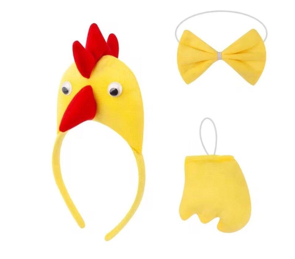 Mey İthalat® Çocuk Horoz Tavuk Kostüm Seti 3 Parça (Taç + Papyon + Kuyruk)