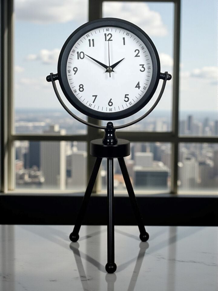 Zentime Siyah Zarif Üç Ayaklı Masa Saati