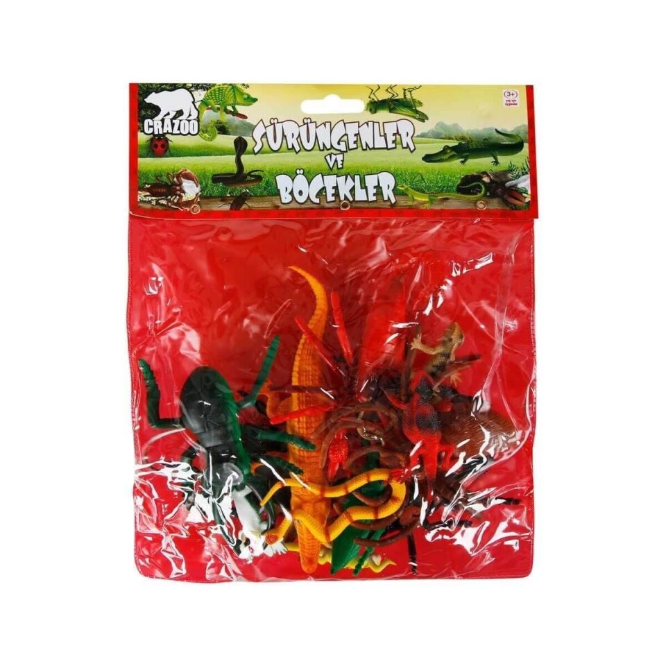 0716 Sürüngenler ve Böcekler Poşetli Hayvan Oyun Seti 13'lü