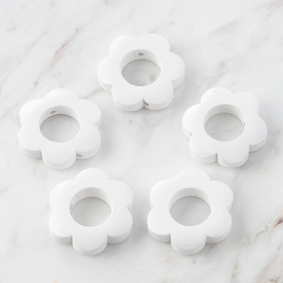 Loren 5 li Beyaz Papatya Ahşap Boncuk