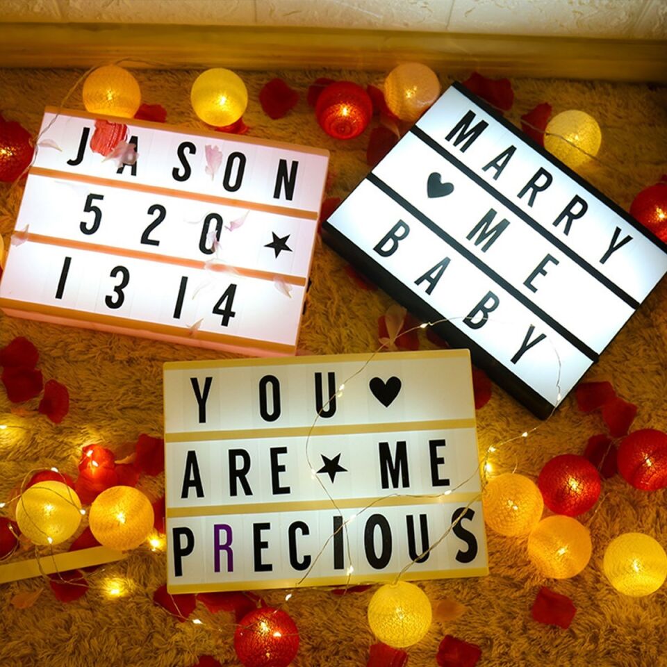 AD Cinematic Harflerle Işıklı Mesaj Veren Pilli Light Box Led Pano