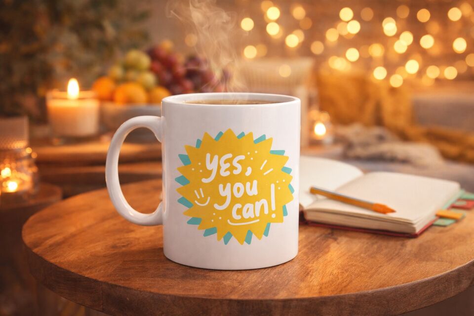 Yes You Can Motivasyon Kupası MODEL 131 , Pozitif Mesajlı Porselen Kupa , İlham Veren Tasarım , Ofis & Hediye Kupası
