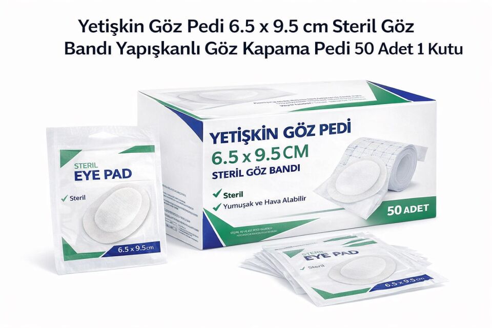Yetişkin Göz Pedi 6.5 x 9.5 cm Steril Göz Bandı Yapışkanlı Göz Kapama Pedi 50 Adet 1 Kutu