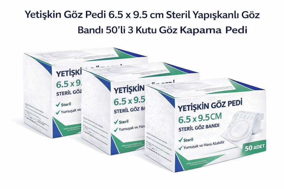 Yetişkin Göz Pedi 6.5 x 9.5 cm Steril Yapışkanlı Göz Bandı 50’li 3 Kutu Göz Kapama Pedi