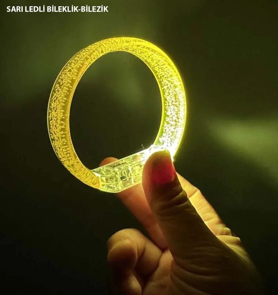 Mey İthalat® Sarı Led Işıklı Baskı Yapılabilen Pilli Bileklik Bilezik 1,5 cm Genişlik