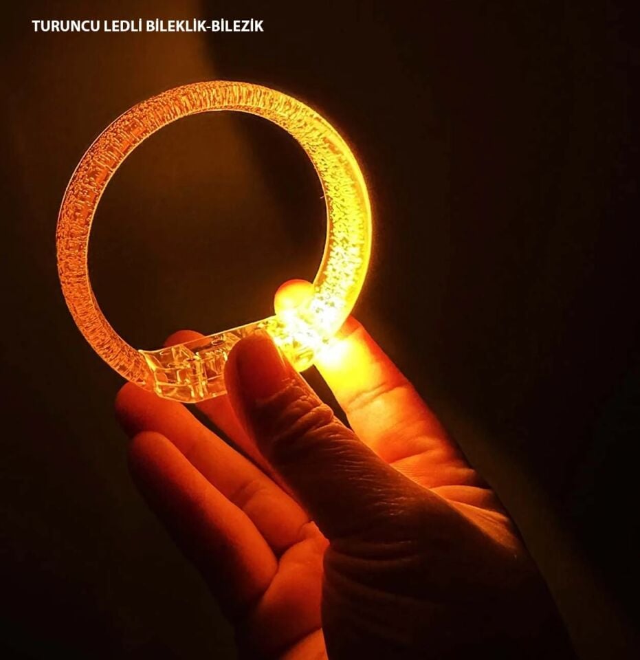 Mey İthalat® Turuncu Led Işıklı Baskı Yapılabilen Pilli Bileklik Bilezik 1,5 cm Genişlik