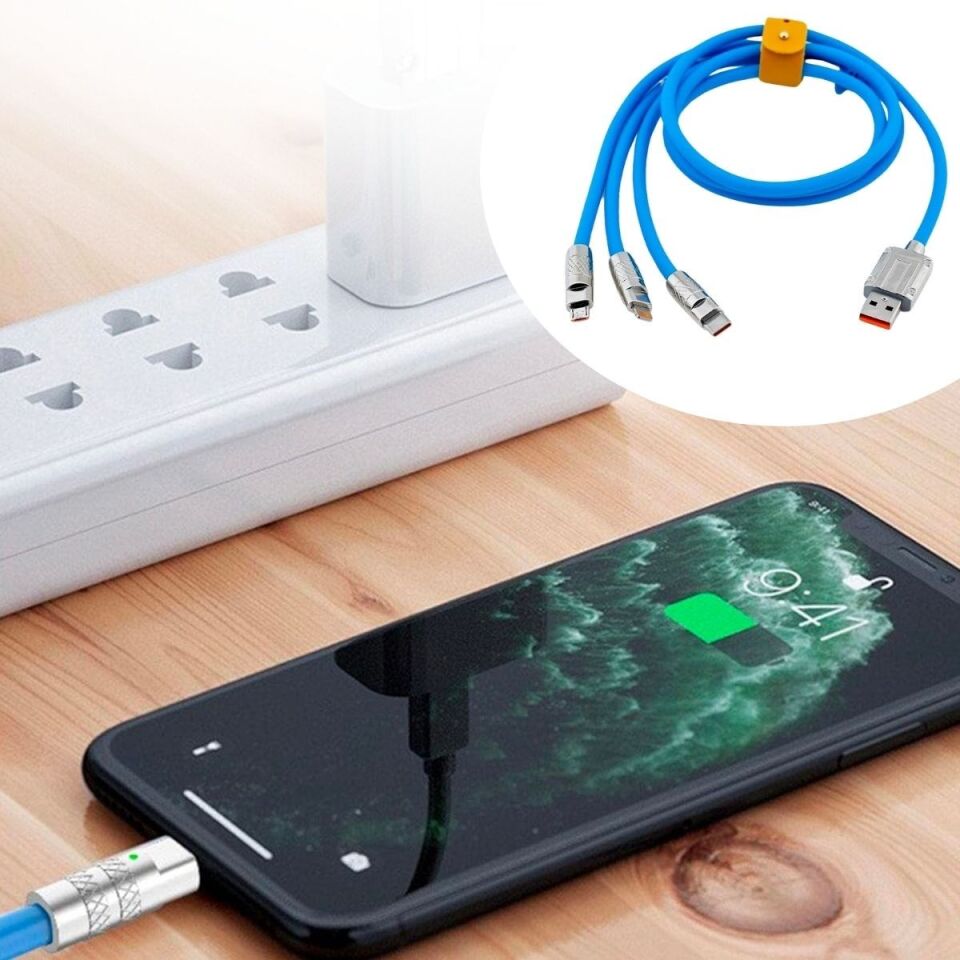 ADKutulu  3 Şarj Aleti 1 Arada Çinko Alaşım Hızlı Şarj Kablosu Mavi 3 in 1