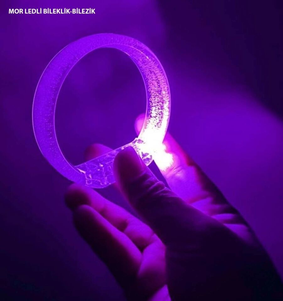 Mey İthalat® Mor Led Işıklı Baskı Yapılabilen Pilli Bileklik Bilezik 1,5 cm Genişlik