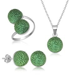 925 Ayar Gümüş Yeşil Kristal Kadın Set T6925 (491491)