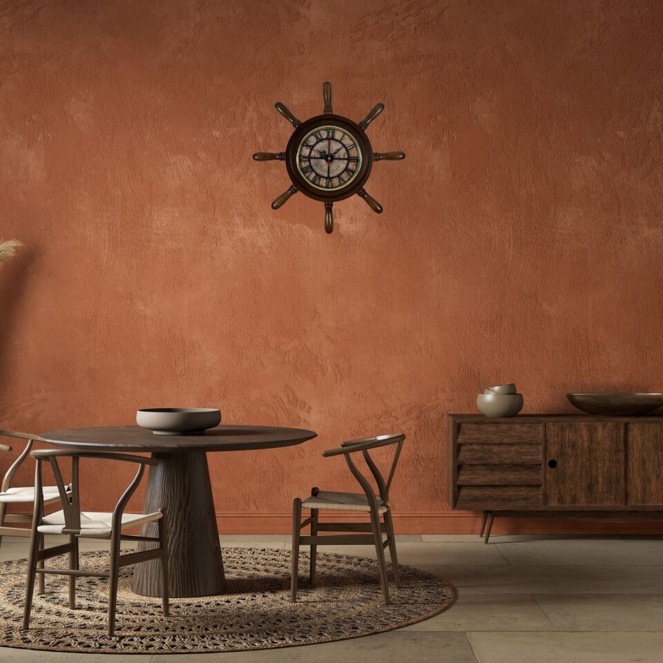 Retro Pusula Tasarımlı Marin Kavelalı Dümen Duvar Saati