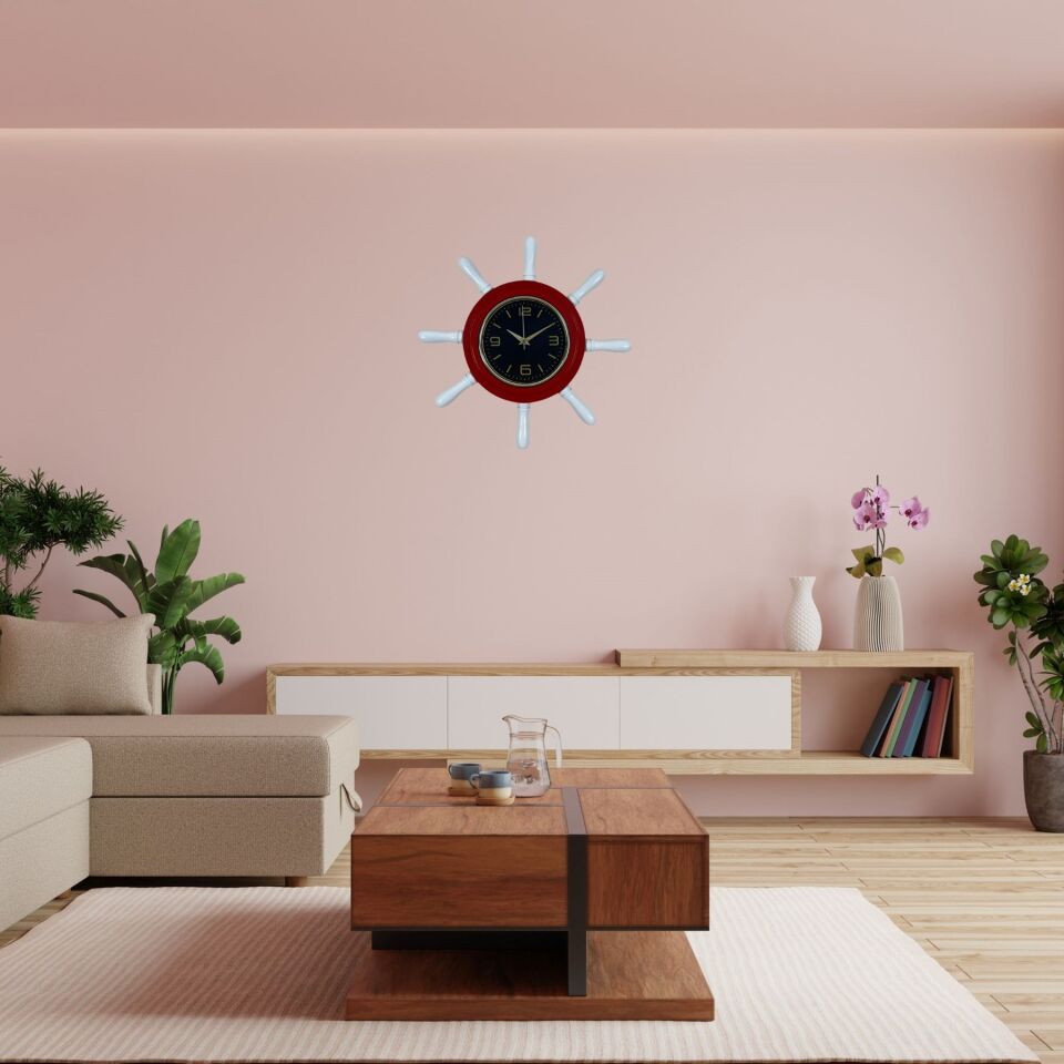 Kırmızı Modern Kavelalı Dümen Duvar Saati