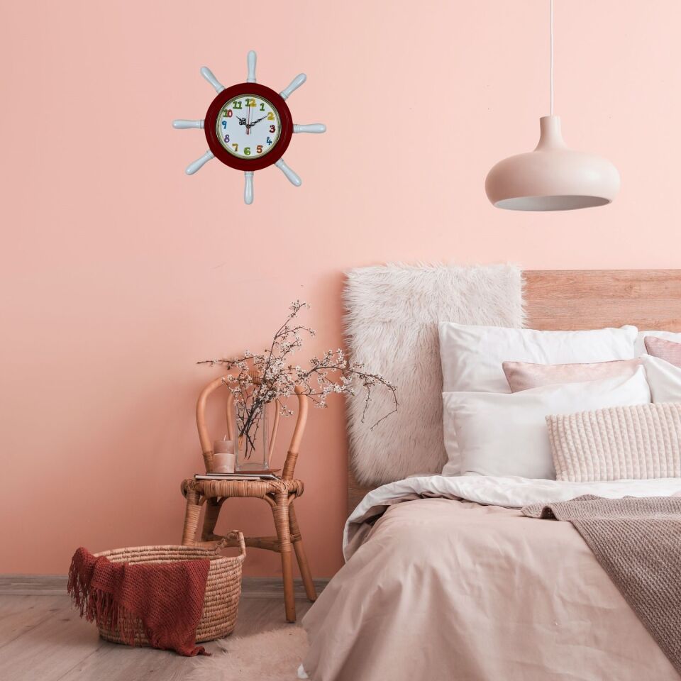 Kırmızı Çocuk Odası Kavelalı Dümen Duvar Saati