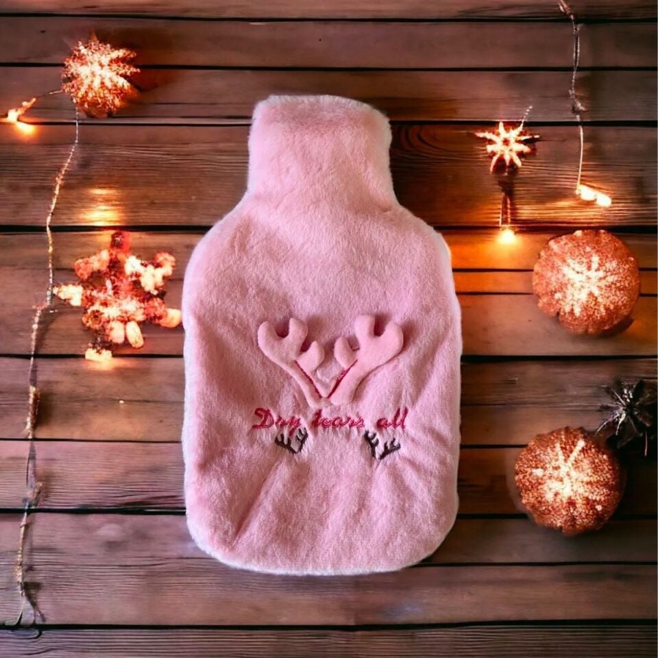 AD 2 Litrelik Geyikli Model Peluş Kılıflı Sıcak Su Torbası