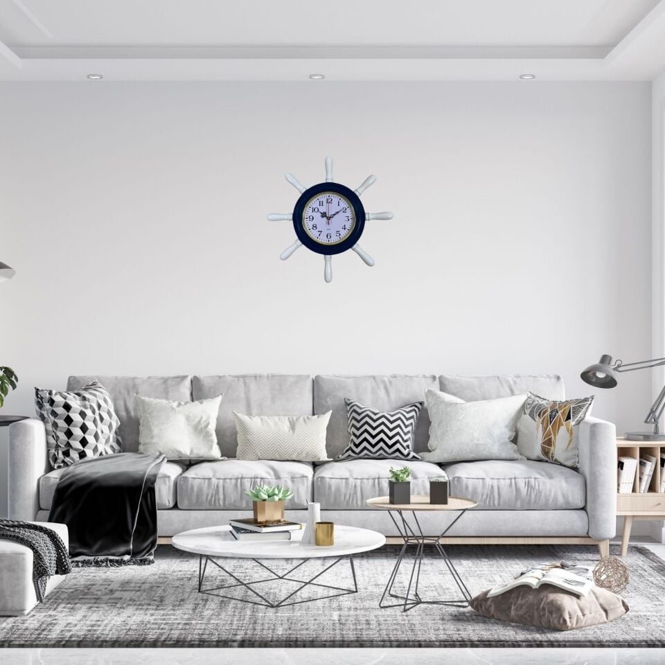 Lacivert Kavelalı Dümen Duvar Saati