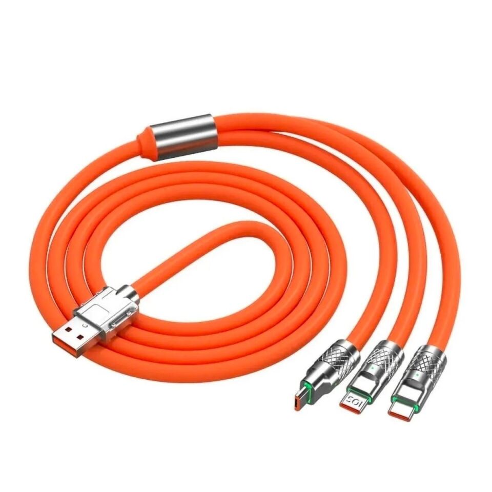 AD 3 in 1 Type-C + Micro Usb + Lightning Hızlı Şarj Kablosu Silikon Kablo 1 Metre Opp Ambalaj