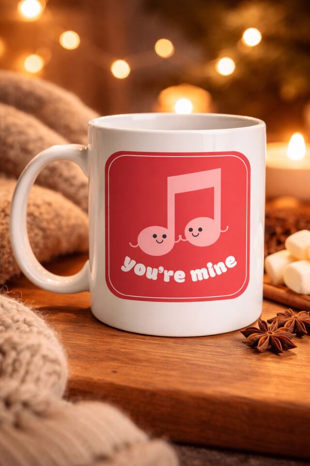 You’re Mine Tasarımlı Porselen Kupa Model 20 – Sevgi Dolu Müzik Notalı Özel Tasarım Kupa