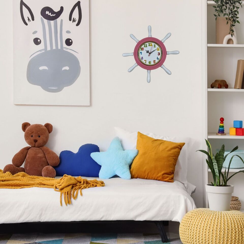 Pembe Çocuk Odası Kavelalı Dümen Duvar Saati