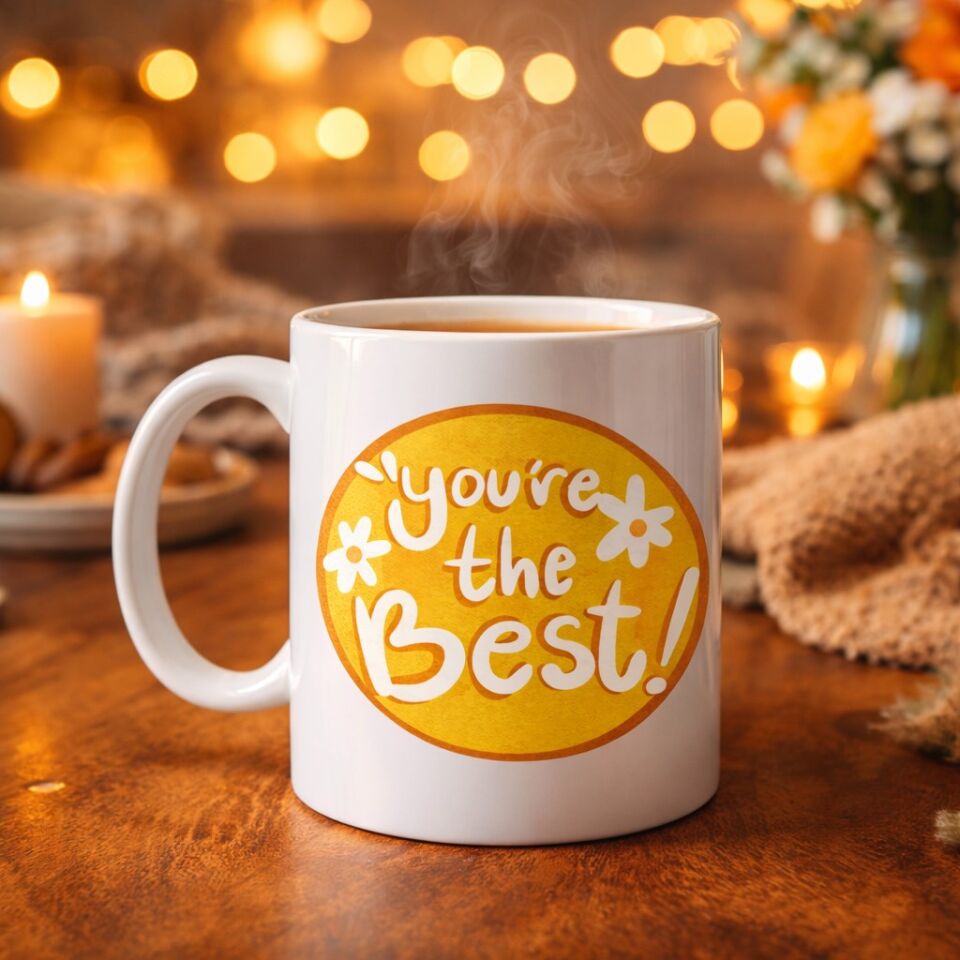 You're The Best Yazılı Porselen Kupa MODEL 123 – Motive Edici Tasarım, Özel Hediye Fikri, Kahve & Çay Kupası