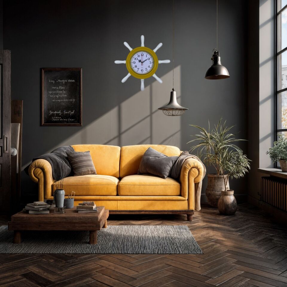 Sarı Modern Kavelalı Dümen Duvar Saati