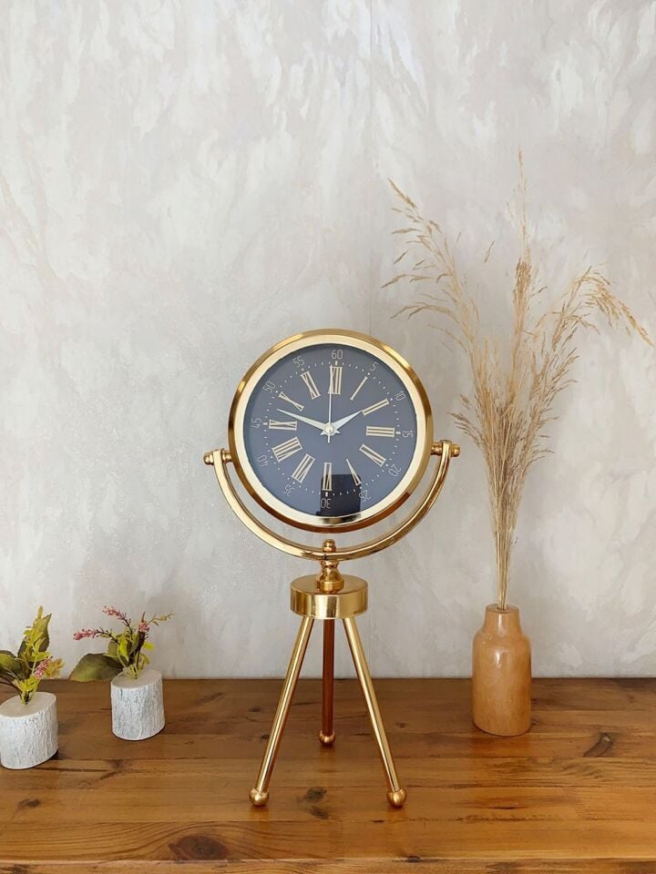 Gold Metal Mini Tripod Zarif Masa Saati 45×26 cm