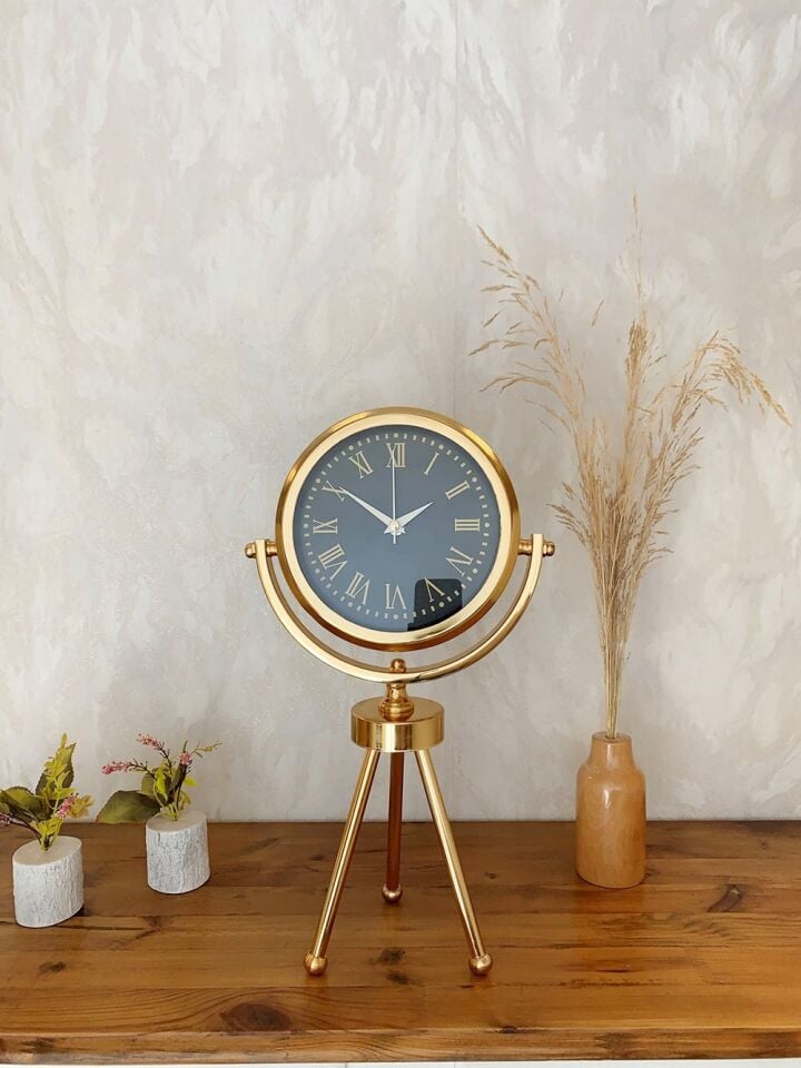 Gold Metal Mini Tripod Sade Masa Saati 45×26 cm