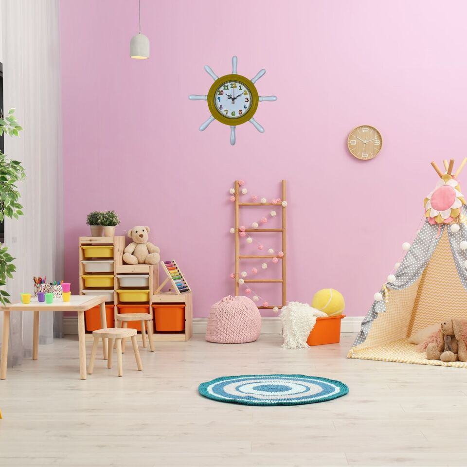 Sarı Çocuk Odası Kamelalı Dümen Duvar Saati