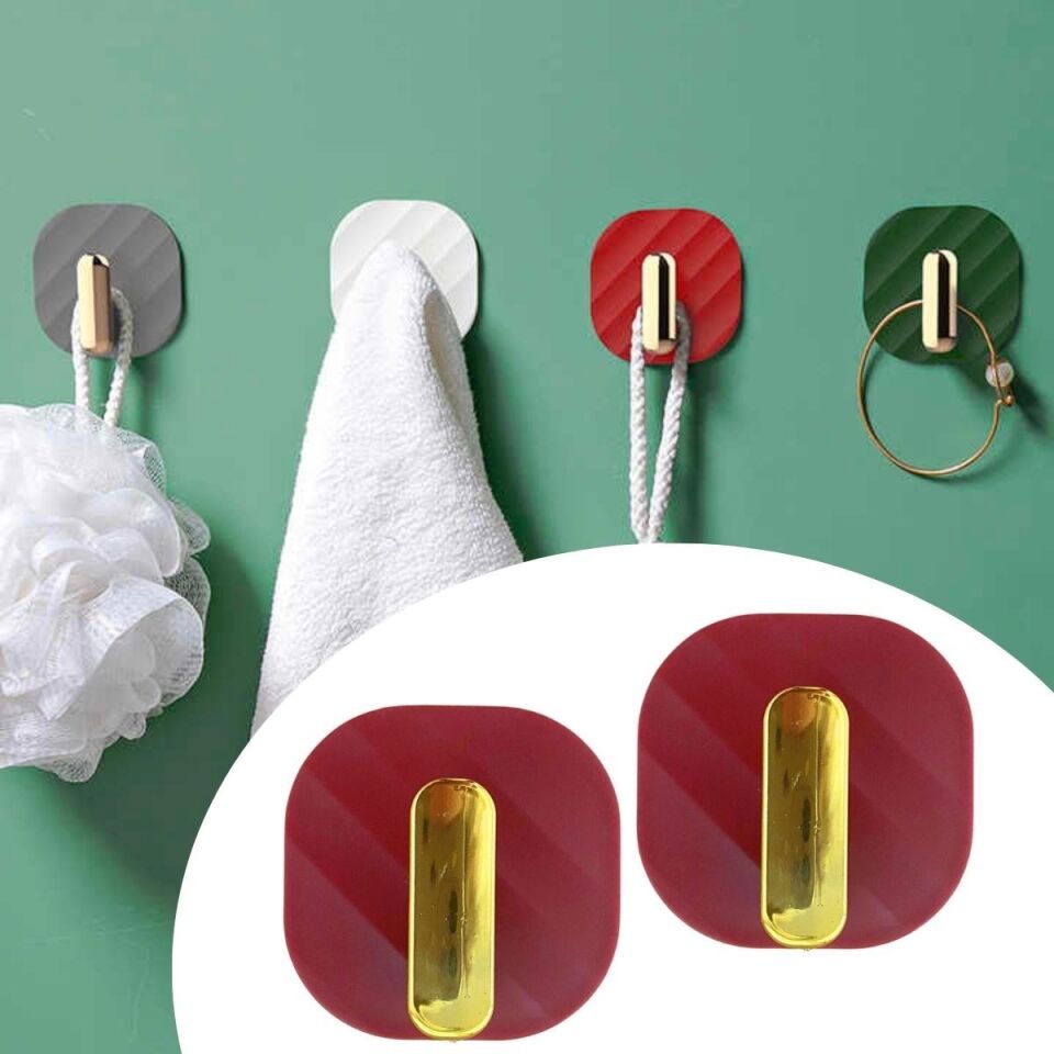 AD 2li Yapışkanlı Retro Askılık Dolap Kapak Kulpu Kırmızı