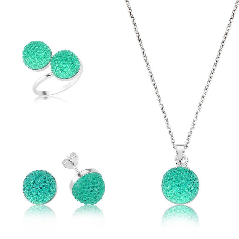 925 Ayar Gümüş Yeşil Kristal Taşlı Set ST1650001 (491491)