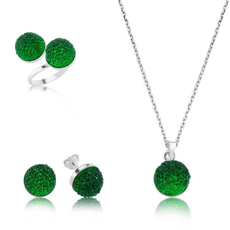 925 Ayar Gümüş Yeşil Kristal Set ST1650003 (491491)