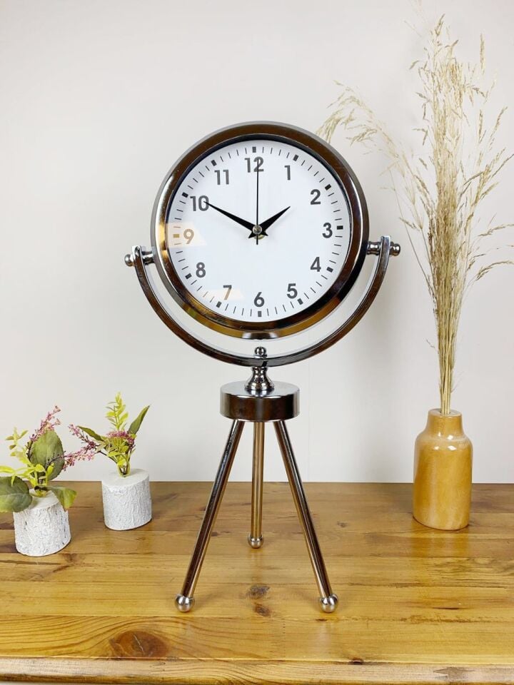 Krom Metal Mini Tripod Lüks Masa Saati 45×26 cm