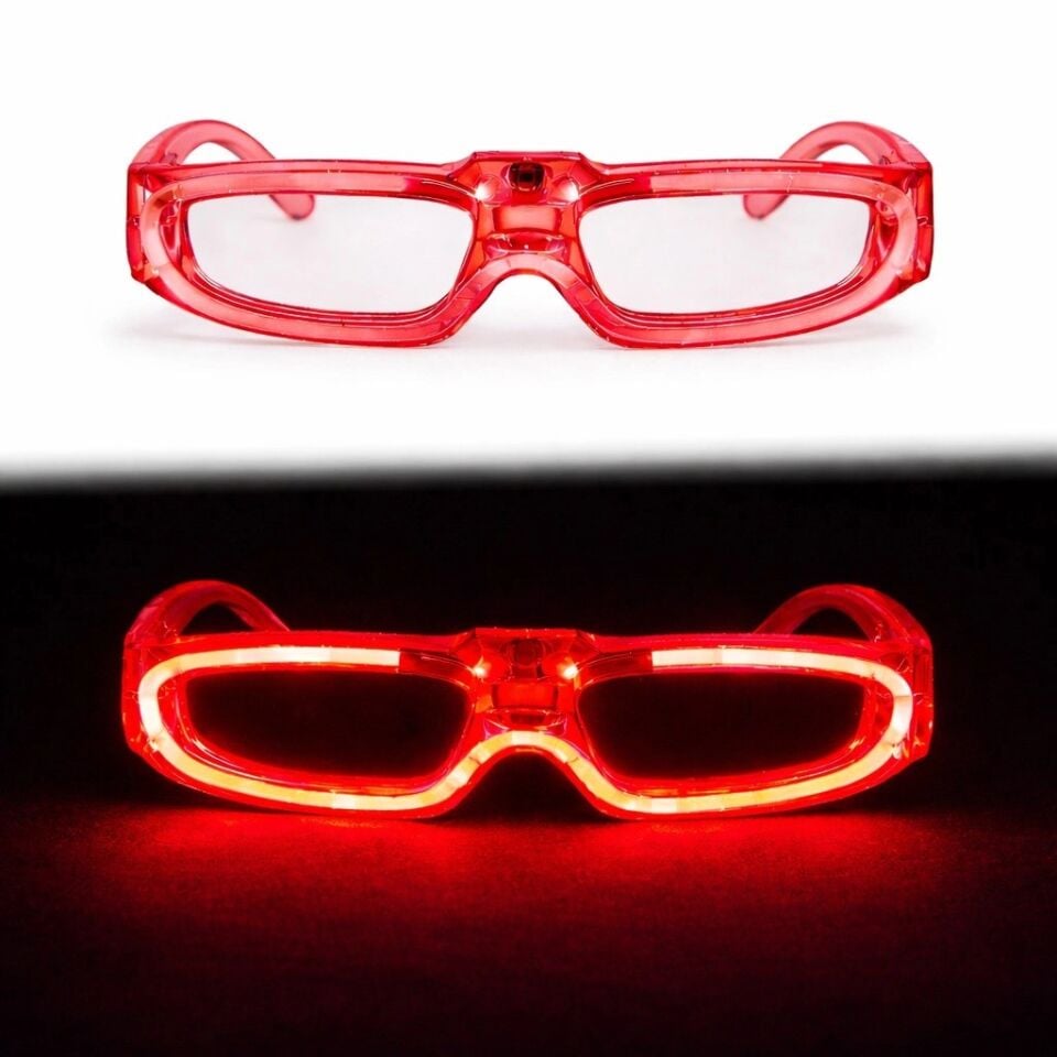 Mey İthalat® Kırmızı LED Işıklı Parti Gözlüğü 3 Modlu – Glow & Gece Eğlence Gözlüğü